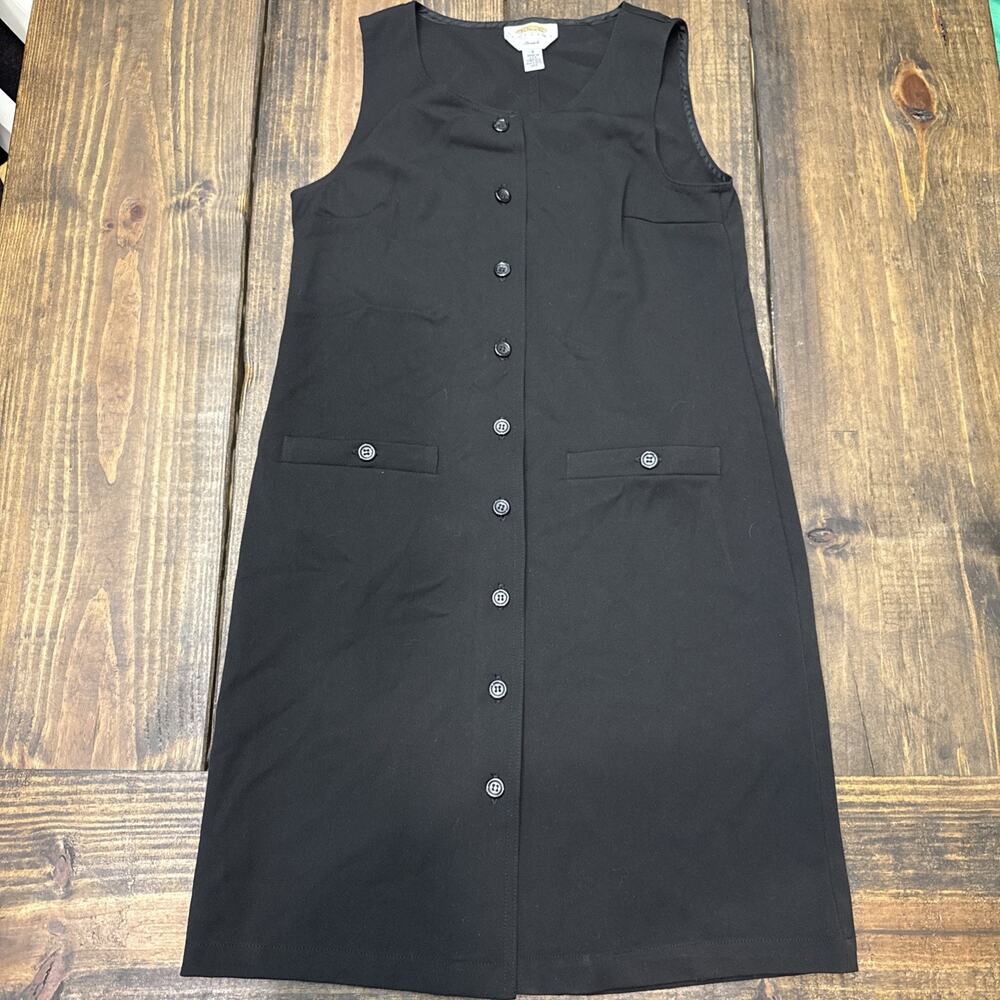 EUC Women's‎ Talbots Stretch Sleeveless Black Midi Tank Dress Button Front Sz 2